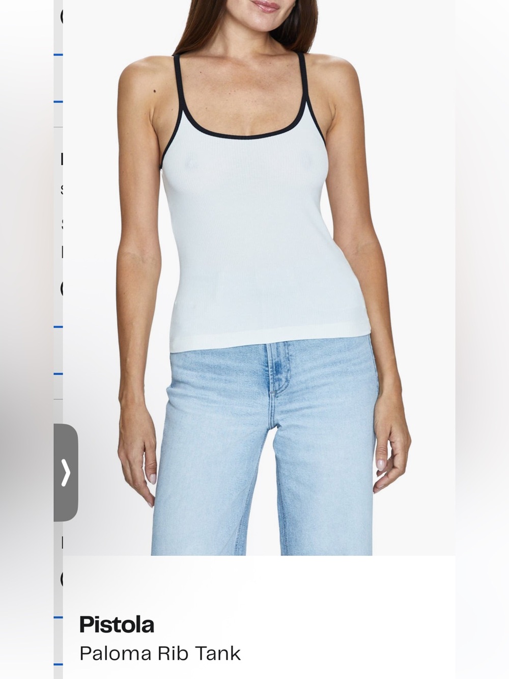 Pistola Paloma White Rib Tank with contrast Black Trim tip Small S